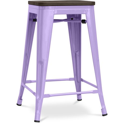 Tabouret De Bar - Design Industriel - Bois Et Acier - 60cm -metalix Violet Pastel