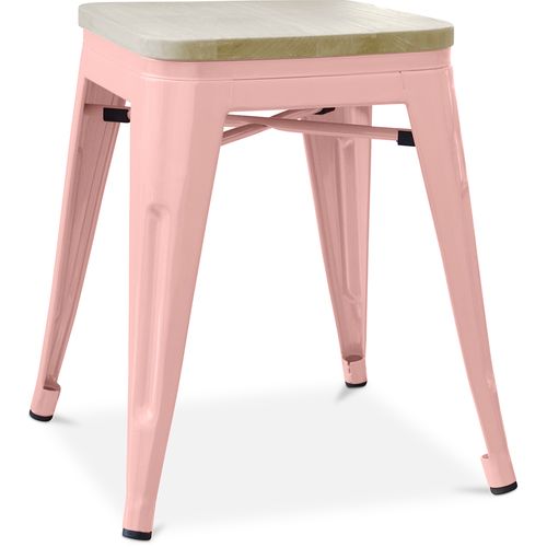 Tabouret Style Bistrot Metalix - Métal Et Bois Clair  - 45cm Orange Pâle