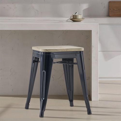 Tabouret Style Bistrot Metalix - Métal Et Bois Clair  - 45cm Rose Pâle