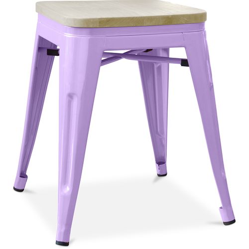 Tabouret Style Bistrot Metalix - Métal Et Bois Clair  - 45cm Violet Pastel