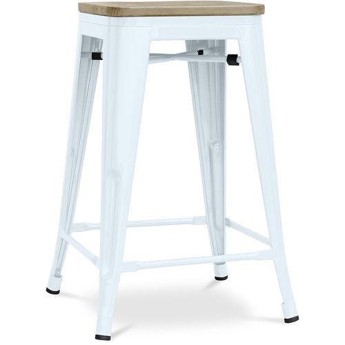 Tabouret Style Bistrot Metalix - 61 Cm - Métal Et Bois Clair Bleu Gris