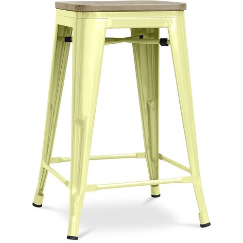 Tabouret Style Bistrot Metalix - 61 Cm - Métal Et Bois Clair Jaune Pâle