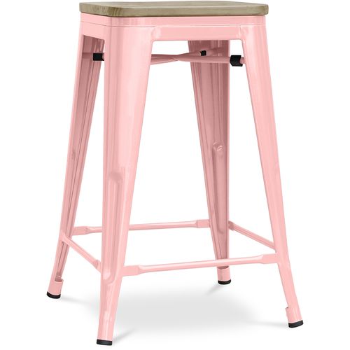 Tabouret Style Bistrot Metalix - 61 Cm - Métal Et Bois Clair Orange Pâle