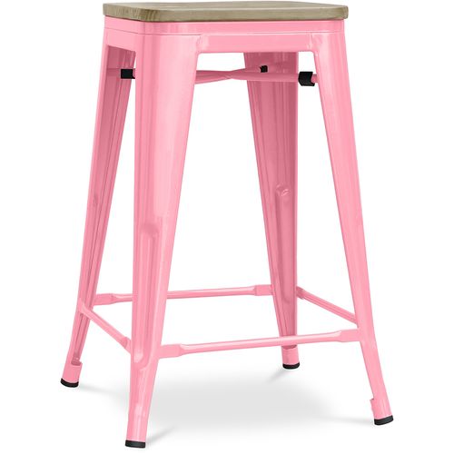 Tabouret Style Bistrot Metalix - 61 Cm - Métal Et Bois Clair Rose