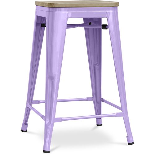 Tabouret Style Bistrot Metalix - 61 Cm - Métal Et Bois Clair Violet Pastel
