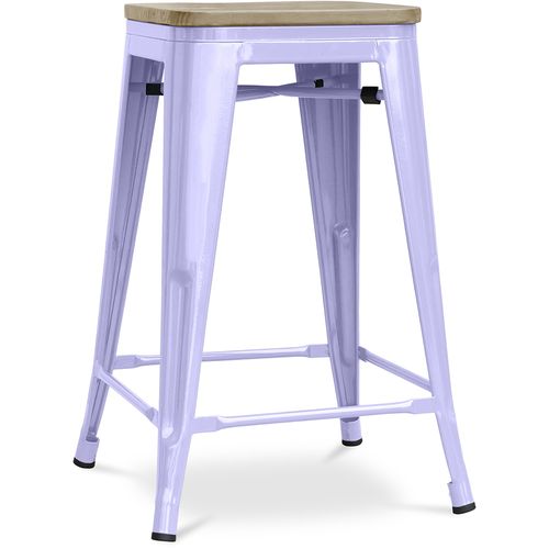 Tabouret Style Bistrot Metalix - 61 Cm - Métal Et Bois Clair Lavande