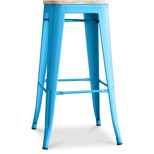 Tabouret Bistrot Metalix - 76 Cm - Métal Et Bois Clair Turquoise