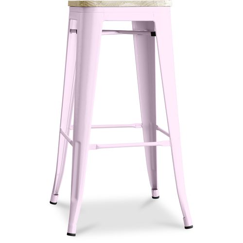 Tabouret Bistrot Metalix - 76 Cm - Métal Et Bois Clair Rose Pâle