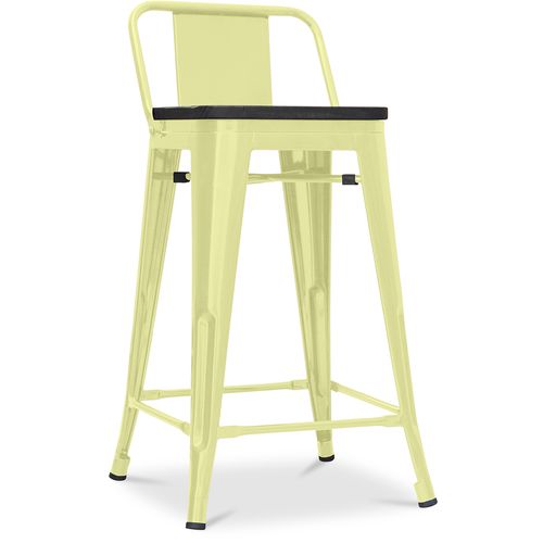 Tabouret De Bar Design Industriel Avec Dossier - Bois Et Acier - 60 Cm - Metalix Jaune Pâle