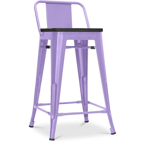 Tabouret De Bar Design Industriel Avec Dossier - Bois Et Acier - 60 Cm - Metalix Violet Pastel
