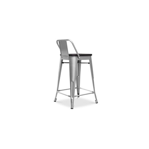 Tabouret De Bar Design Industriel Avec Dossier - Bois Et Acier - 60 Cm - Metalix Violet Pastel
