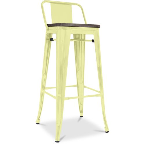 Tabouret De Bar Design Industriel Avec Dossier - Bois Et Acier - 76cm - Metalix Jaune Pâle