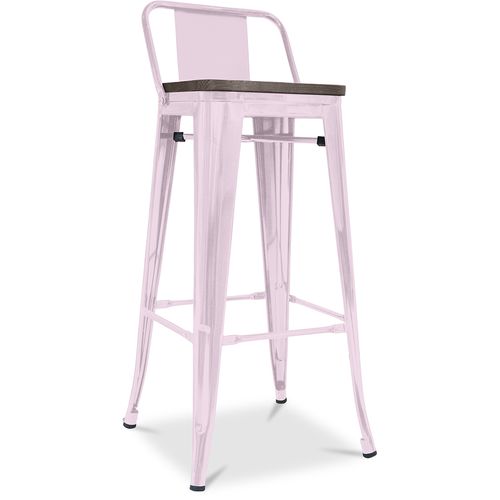 Tabouret De Bar Design Industriel Avec Dossier - Bois Et Acier - 76cm - Metalix Rose Pâle