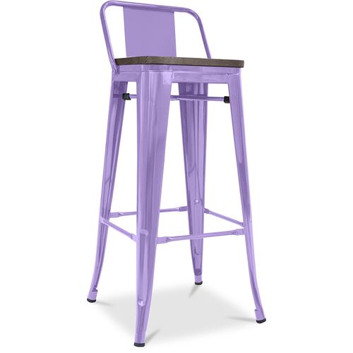 Tabouret De Bar Design Industriel Avec Dossier - Bois Et Acier - 76cm - Metalix Violet Pastel