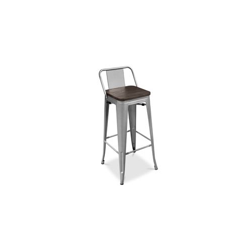 Tabouret De Bar Design Industriel Avec Dossier - Bois Et Acier - 76cm - Metalix Violet Pastel