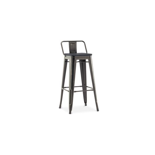 Tabouret De Bar Style Bistrot Metalix Avec Petit Dossier - Métal Et Bois Foncé - 76 Cm Blanc