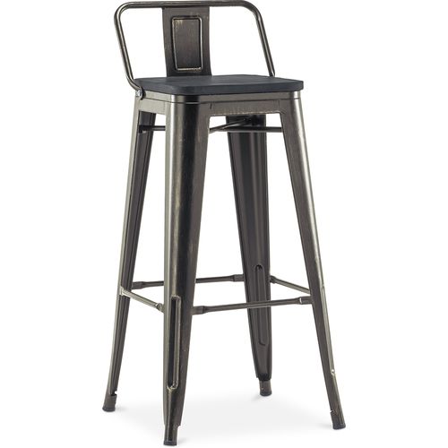 Tabouret De Bar Style Bistrot Metalix Avec Petit Dossier - Métal Et Bois Foncé - 76 Cm Blanc