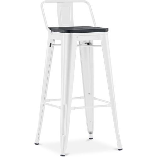 Tabouret De Bar Style Bistrot Metalix Avec Petit Dossier - Métal Et Bois Foncé - 76 Cm Blanc