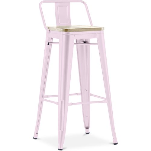 Tabouret De Bar Avec Dossier - Design Industriel - 76 Cm - Metalix Rose Pâle