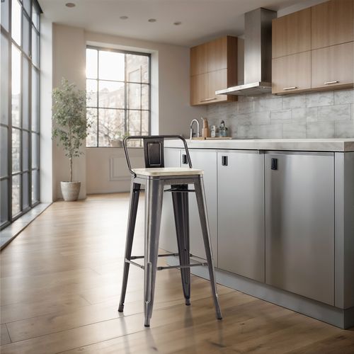 Tabouret De Bar Avec Dossier - Design Industriel - 76 Cm - Metalix Lavande