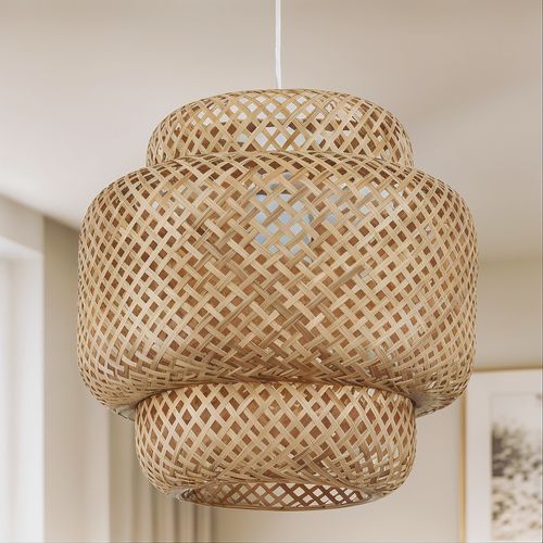 Lampe Suspension Artisanale Design Boho Bali En Bambou - Serena Bois Naturel