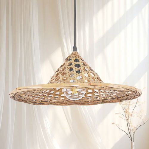 Lampe Plafonnier Artisanale Design Boho Bali En Bambou Bois Naturel