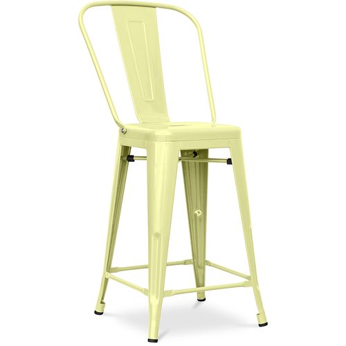 Tabouret Bistrot Metalix Carrée Avec Dossier - 60cm Jaune Pâle