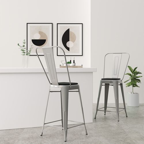 Tabouret Bistrot Metalix Carrée Avec Dossier - 60cm Violet Pastel