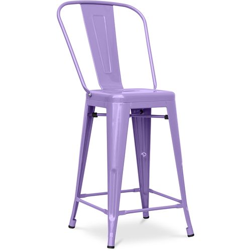 Tabouret Bistrot Metalix Carrée Avec Dossier - 60cm Violet Pastel
