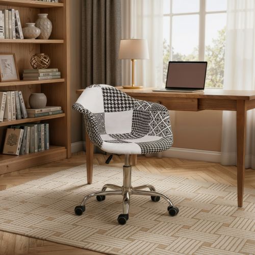 Chaise De Bureau Emery Blanche Et Noire - Patchwork Blanc / Noir