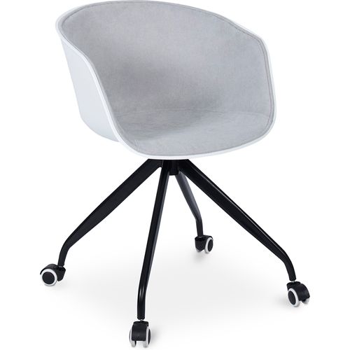 Chaise De Bureau Blanche Rembourrée Avec Accoudoirs Et Roues Gris Clair