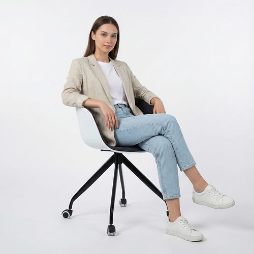 Chaise De Bureau Blanche Rembourrée Avec Accoudoirs Et Roues Gris Foncé