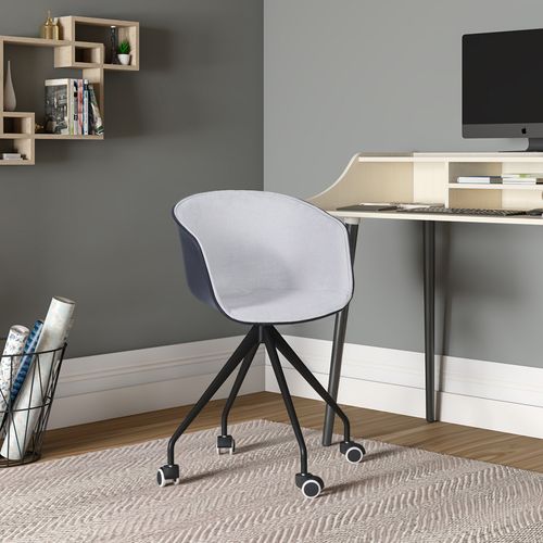 Chaise De Bureau Noire Rembourrée Avec Accoudoirs Et Roues Gris Clair