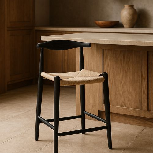 Tabouret De Bar Design En Corde Boho Bali - 65cm - Bois Noir