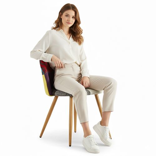 Chaise De Salle à Manger Tapissée Scandi Retro Design Patchwork Pieds En Bois - Bennett Jay Multicol