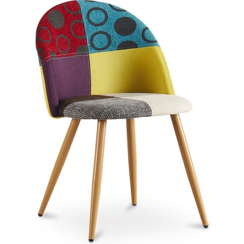 Chaise De Salle à Manger Tapissée Scandi Retro Design Patchwork Pieds En Bois - Bennett Jay Multicol