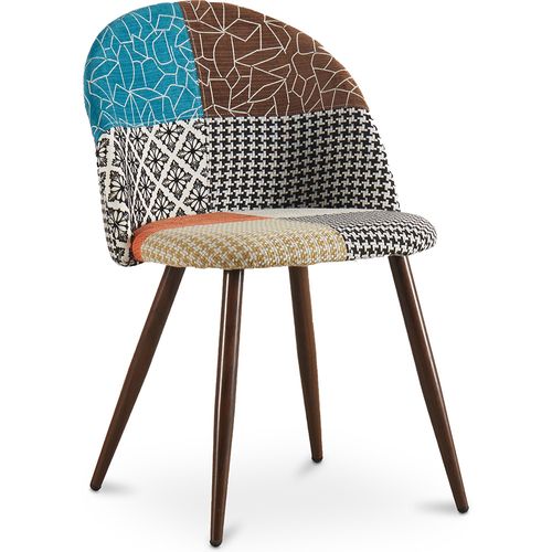 Chaise De Salle à Manger Tapissée Scandi Retro Design Patchwork Pieds En Bois Sombre - Bennett Amy