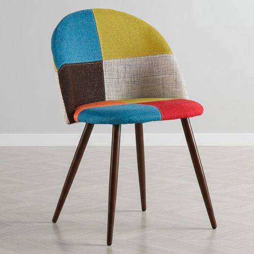 Chaise De Salle à Manger Tapissée Scandi Retro Design Patchwork Pieds En Bois Sombre - Bennett Fiona