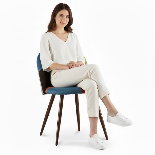 Chaise De Salle à Manger Tapissée Scandi Retro Design Patchwork Pieds En Bois Sombre - Bennett Fiona