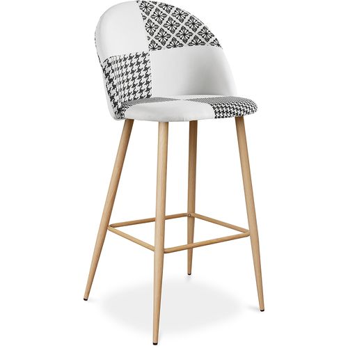 Tabouret Tapissé Patchwork - Style Scandinave - Noir Et Blanc - Bennett Blanc / Noir