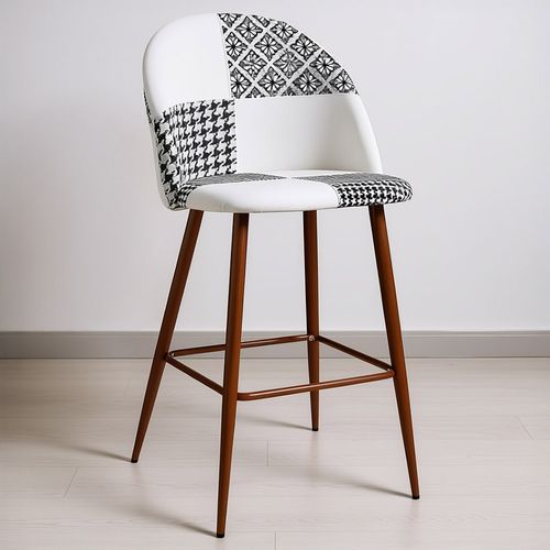 Tabouret Tapissé Patchwork - Style Scandinave - Noir Et Blanc - Bennett Blanc / Noir