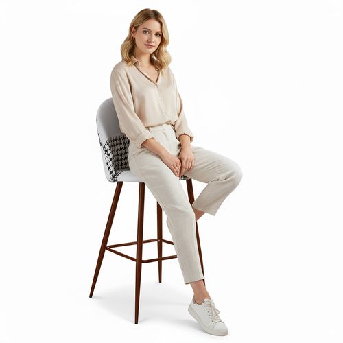 Tabouret Tapissé Patchwork - Style Scandinave - Noir Et Blanc - Bennett Blanc / Noir