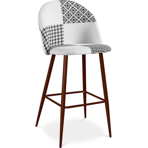 Tabouret Tapissé Patchwork - Style Scandinave - Noir Et Blanc - Bennett Blanc / Noir