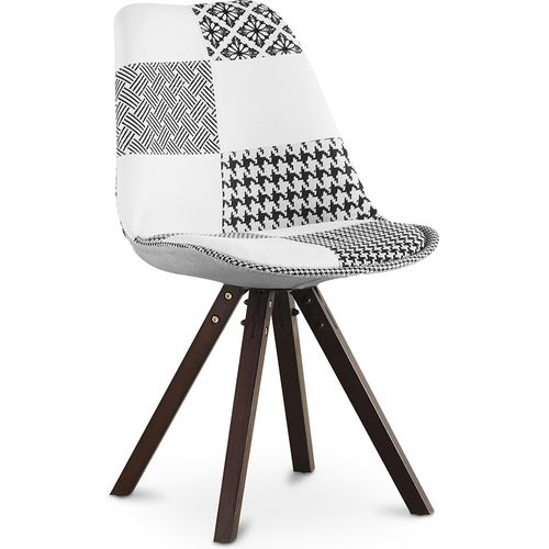 Chaise à Manger Brielle Design Scandi Rétro Pieds Foncés - Noir Et Blanc Premium - Patchwork Max Bla