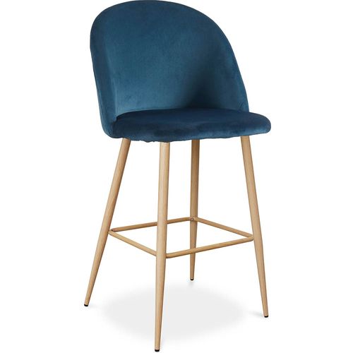 Tabouret Tapissé En Velours - Design Scandinave - Bennett Bleu Foncé
