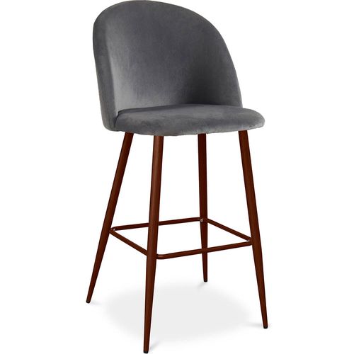 Tabouret Tapissé En Velours - Design Scandinave - Bennett Gris Foncé