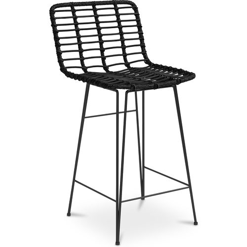 Tabouret De Bar Design Boho Bali En Osier Synthétique 65cm - Kimi Noir