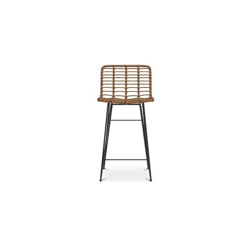 Tabouret De Bar Design Boho Bali En Osier Synthétique 65cm - Kimi Bois Naturel