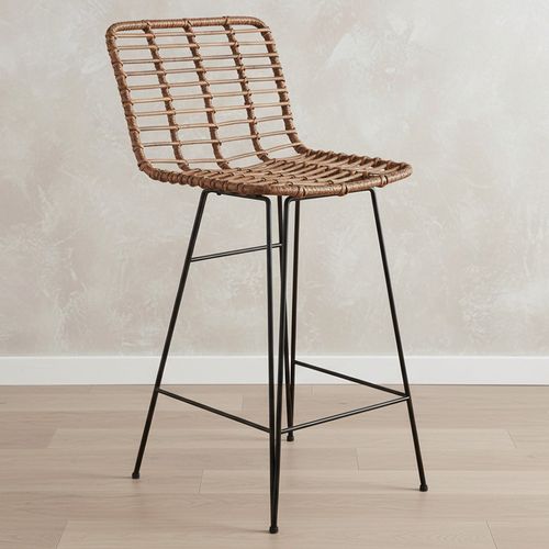 Tabouret De Bar Design Boho Bali En Osier Synthétique 75cm - Kimi Noir