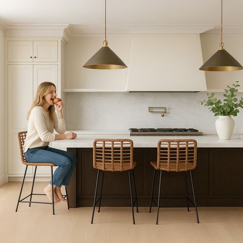 Tabouret De Bar Design Boho Bali En Osier Synthétique 75cm - Kimi Bois Naturel